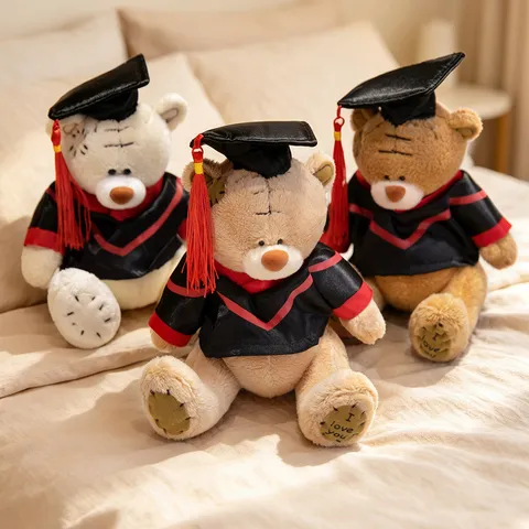 Cute Patch Teddy Bear Plush Toy Stuffed Animal Doll Couple Graduation Doctor Christmas Flower Holding Toy Gift