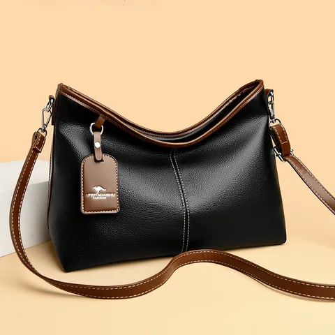 Dames PU Lederen Crossbody Tas Grote Capaciteit Casual Schoudertas Stedelijk Minimalistisch Pendeltas met Stiksels