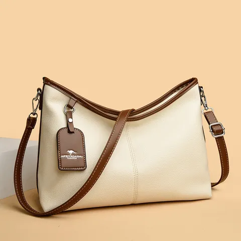 Dames PU Lederen Crossbody Tas Grote Capaciteit Casual Schoudertas Stedelijk Minimalistisch Pendeltas met Stiksels