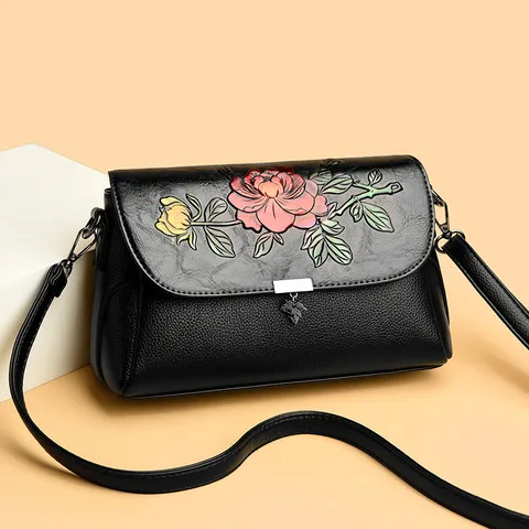 Dames PU Lederen Vintage Etnische Stijl Gebosseleerde Bloemen Schoudertas Casual Dagelijkse Crossbody Handtas