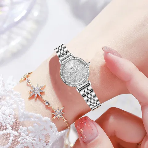 Women's Fashion Quartz Watch Stainless Steel Rhinestone Dial Waterproof Casual Wristwatch Elegant Jewelry Gift