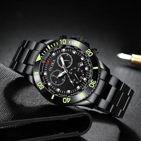 Men's Quartz Watch Stainless Steel Band Chronograph Waterproof Business Casual Wristwatch Multifunctional Sports Clock