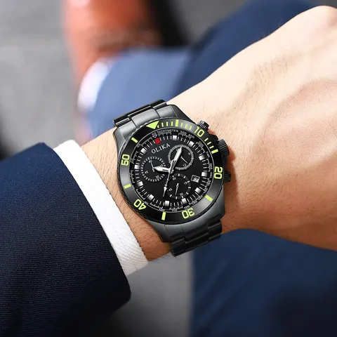 Men's Quartz Watch Stainless Steel Band Chronograph Waterproof Business Casual Wristwatch Multifunctional Sports Clock