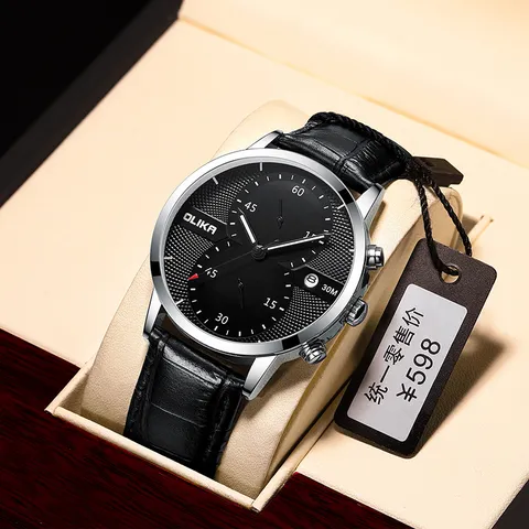 Men's Quartz Watch Casual Waterproof Business Wristwatch With Luminous Date Display Genuine Leather Strap