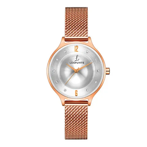 Women Quartz Watch Stainless Steel Mesh Strap Waterproof Fashion Casual Wristwatch Diamond Inlaid Dial Ladies Watch