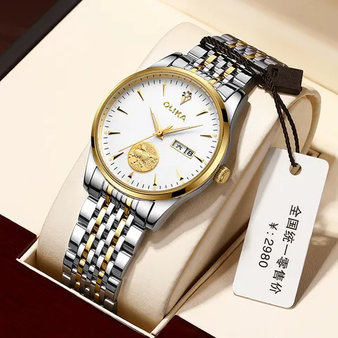 Men Business Mechanical Watch Stainless Steel Two-Tone Automatic Wristwatch Luminous Waterproof Pixiu Men's Watch