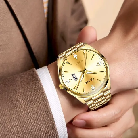 Men's Business Quartz Watch Stainless Steel Gold Tone Luminous Calendar Fashion Wristwatch