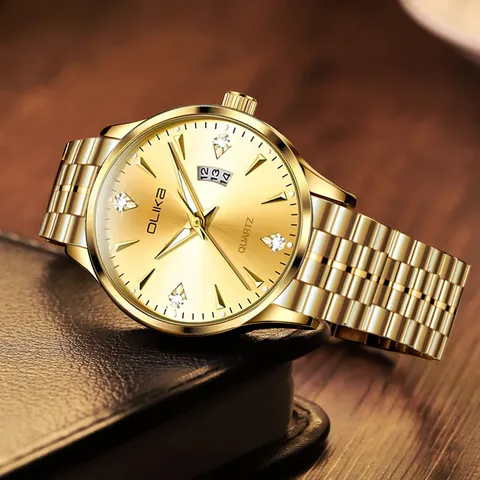 Men's Business Quartz Watch Stainless Steel Gold Tone Luminous Calendar Fashion Wristwatch