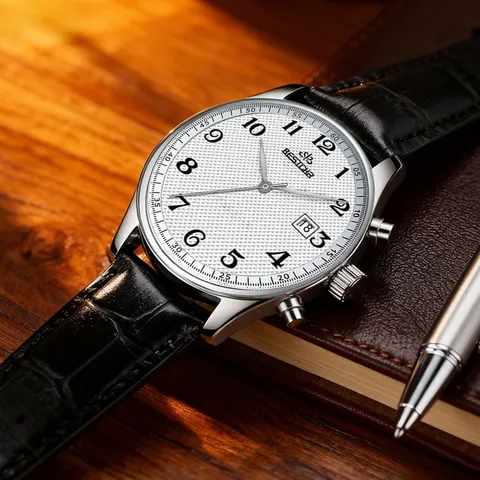 Classic Mens Quartz Watch Business Casual Waterproof Wristwatch With Calendar Big Digital Display Leather Strap Fashion Watch