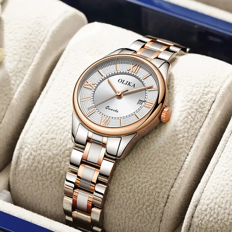 Women's Stainless Steel Quartz Watch Sapphire Crystal Glass Waterproof Casual Wristwatch With Date Display
