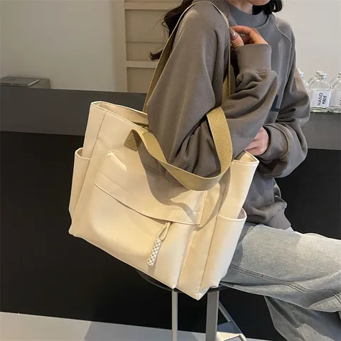 Casual Large Capacity Canvas Tote Bag Women Retro Shoulder Bag Commuter Handbag Fashion Simple Shopping Bag
