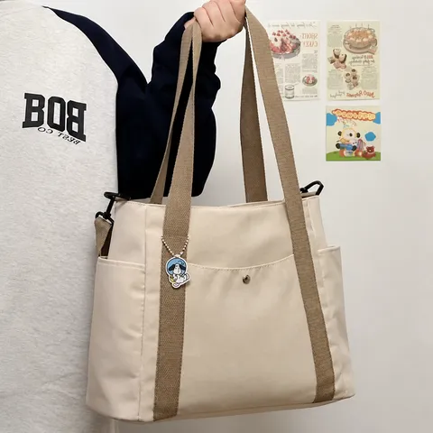 Large Capacity Canvas Tote Bag For Women Casual Commuter Shoulder Bag Crossbody Bag With Cup Holder Pocket