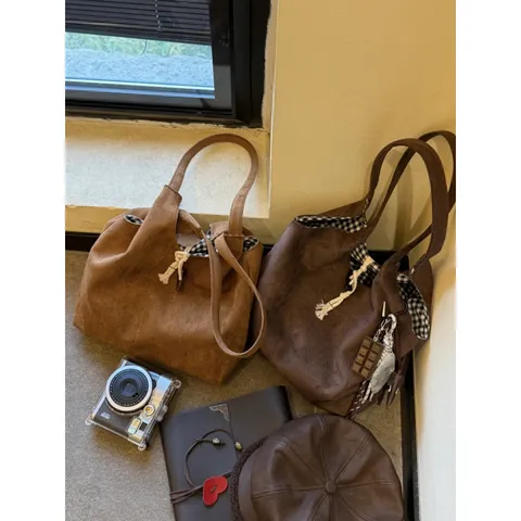 Retro Suede Tote Bag For Women Large Capacity Shoulder Bag Casual Autumn Winter Trend Underarm Bag With Horn Buckle
