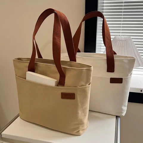 Sac Cabas en Toile Grande Capacité Décontracté pour Femmes Sac Bandoulière Simple Commuter Sac à Livres Étudiant