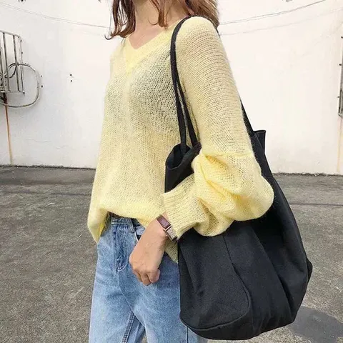 Women Canvas Shoulder Bag Large Capacity Tote Bag Casual Versatile Niche Design Solid Color Shopping Handbag