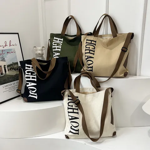 Large Capacity Canvas Tote Bag Casual Retro Shoulder Crossbody Bag With Letter Print Daily Commuter Handbag For Women