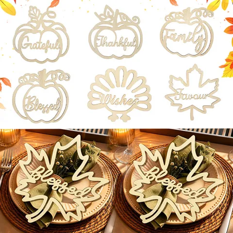 Decorazione Tavola in Legno Ringraziamento Natale Bosso Tagliato a Laser Zucca Tacchino Foglia di Acero Segnaposto Decorativi Ornamento Piatti