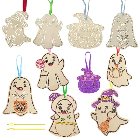 Halloween DIY Hout Kruissteek Kits Voor Kinderen Populieren Multiplex Borduurwerk Ornamenten Geest Pompoen Patroon Knutselpakket