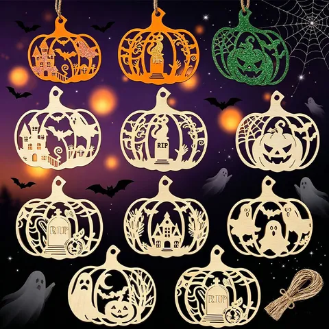 Rodajas de Madera de Calabaza de Halloween sin Terminar para Manualidades DIY Etiquetas Colgantes de Madera en Blanco para Fiesta