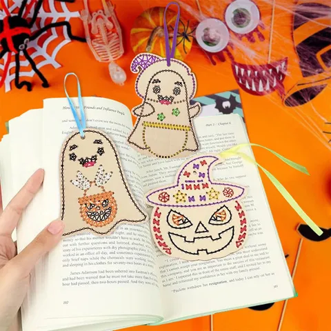 Halloween DIY Hout Kruissteek Kits Voor Kinderen Populieren Multiplex Borduurwerk Ornamenten Geest Pompoen Patroon Knutselpakket