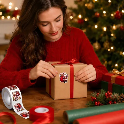 Weihnachten Weihnachtsmann Aufkleber Rolle Selbstklebend Rund Versiegelung Etiketten Für Feiertag Geschenkbox Grußkarte Dekoration Cartoon Etiketten