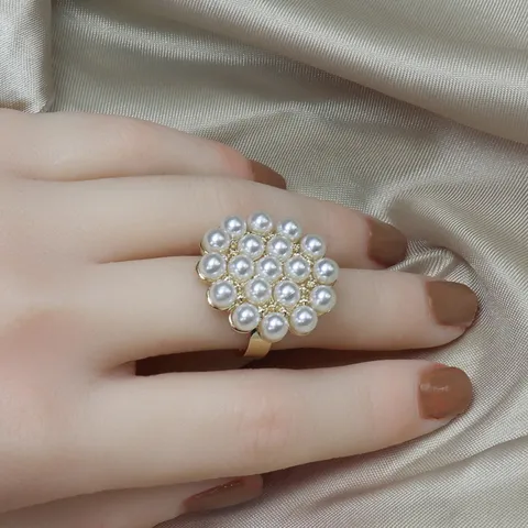 Bague Ouverte Élégante Vintage en Alliage Plaqué Or Avec Perle Artificielle Géométrique Bijou de Doigt