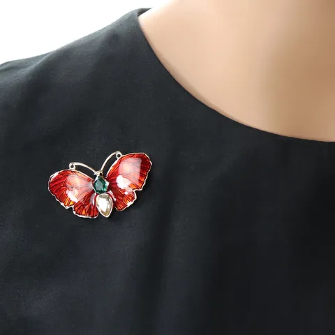 Broche Papillon en Émail Vintage Épingle Alliage Strass Corsage Vêtements Accessoires Bijoux Cadeau Pour Femmes