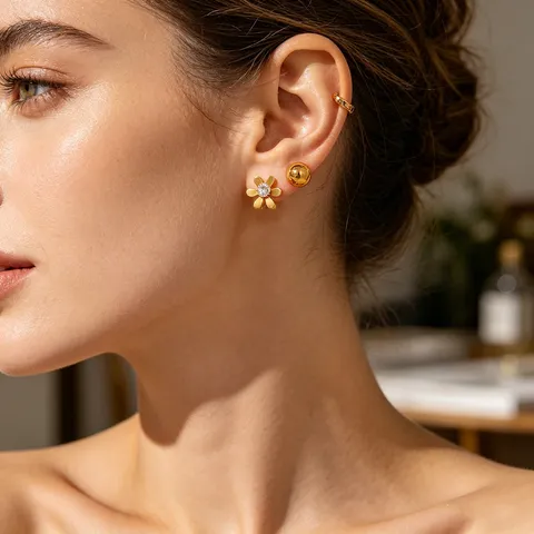 Edelstahl Ohrstecker Kombination Gold Strass Schmetterling Herz Klee Ohrringe Set Für Damen Minimalistischer Modeschmuck