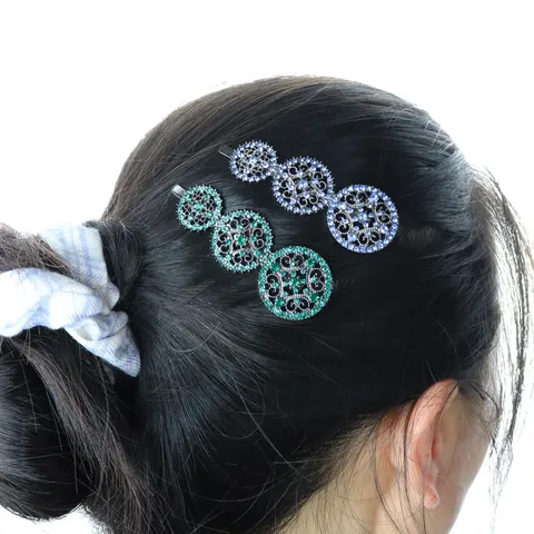Barrette à Cheveux Rétro Ajouré Circulaire Sculpté Strass Élégantes Femmes Métal