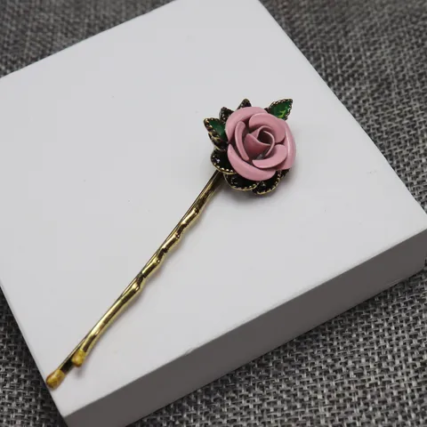 Barrette à Cheveux Fleur de Rose Émaillée Faite Main Rétro Pince Latérale en Métal Accessoires de Cheveux Hanfu pour Femmes