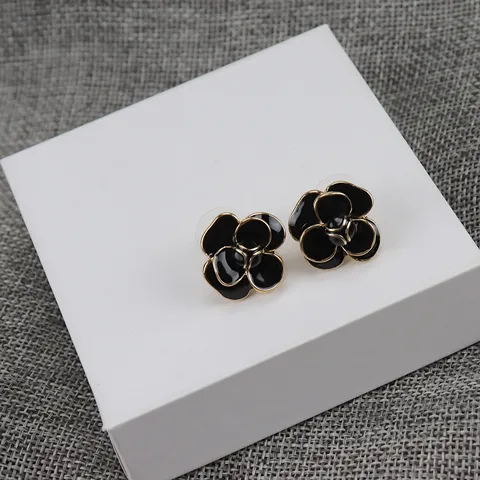 Boucles d'Oreilles Clous Camélia Émaillé Vintage Français Allié Plaqué Or Tige Argent 925 Boucles d'Oreilles Fleur Bijoux Femme Cadeau