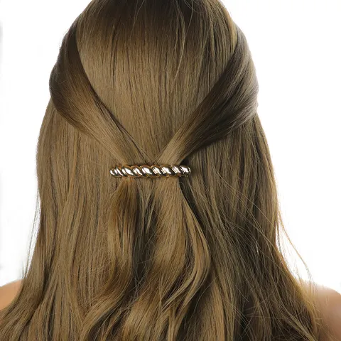 Pince à Cheveux Torsadée en Métal pour Femmes Rétro Géométrique Barrette à Ressort Élégant Accessoire de Coiffure Quotidien Or Argent