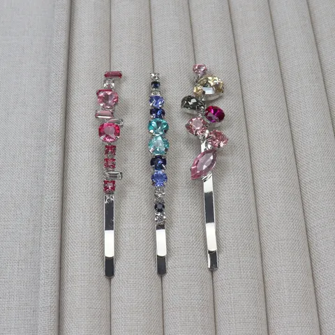 Pince à Cheveux Minimaliste en Alliage et Strass Mignonne Pince Latérale en Pierre Gemme Colorée Épingle à Cheveux Accessoires pour Femmes
