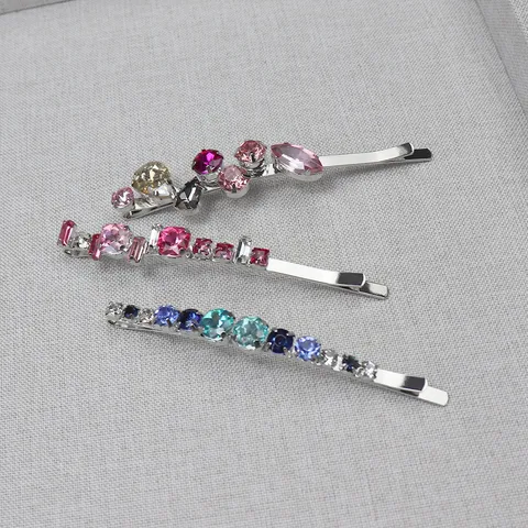 Pince à Cheveux Minimaliste en Alliage et Strass Mignonne Pince Latérale en Pierre Gemme Colorée Épingle à Cheveux Accessoires pour Femmes