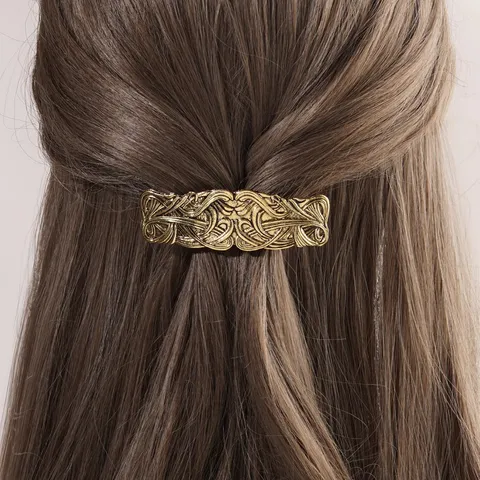 Pince à Cheveux Gravée Romaine en Alliage Rétro Pince à Ressort Automatique en Métal Vintage Accessoires pour Femmes