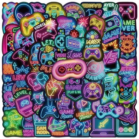 Neon Video Game Stickers Waterproof Vinyl Decals Colorful Fluorescent Gamer Art Supplies For Luggage Laptop Helmet Car