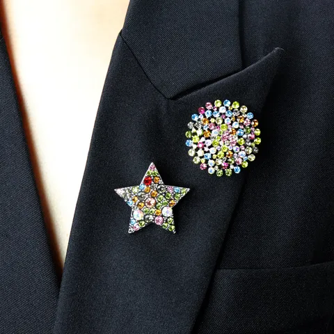 Broche Étoile Ronde Strass Multicolore Vintage Alliage Cristal Accessoires Vêtements Mode Pour Femmes Bijoux