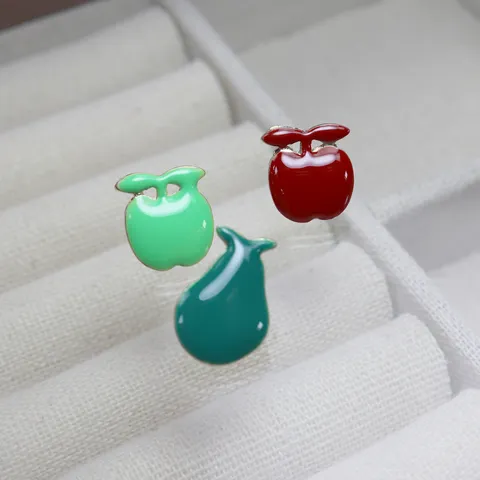 Mignonne Broche Émail Fruit Épingle Alliage Vert Rouge Pomme Poire Épingles de Revers pour Vêtements Chapeau Sac Accessoires Bijoux