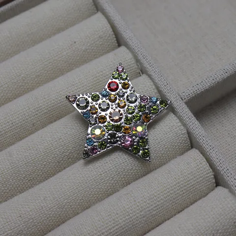 Broche Étoile Ronde Strass Multicolore Vintage Alliage Cristal Accessoires Vêtements Mode Pour Femmes Bijoux