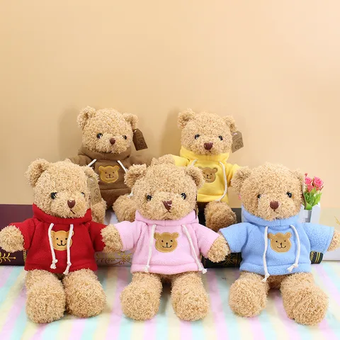 Cute Teddy Bear Plush Toy Stuffed Animal Soft Hugging Pillow Doll with Hoodie Birthday Gift for Kids