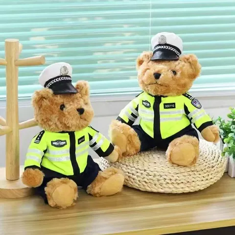 Police Teddy Bear Plush Toy Cute Uniform Stuffed Animal Doll Firefighter Traffic Police Pendant Gift For Kids