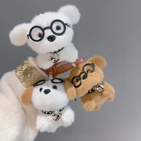 Cute Puppy Plush Toy Keychain Stuffed Animal Pendant With Glasses Cute Puppy Bag Charm Gift For Kids