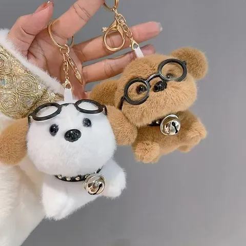 Cute Puppy Plush Toy Keychain Stuffed Animal Pendant With Glasses Cute Puppy Bag Charm Gift For Kids