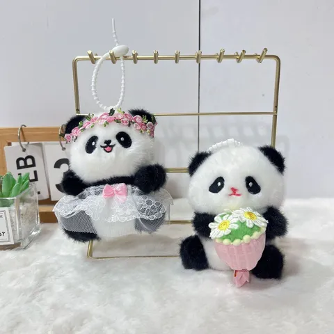 Cute Cartoon Panda Plush Doll Pendant Stuffed Animal Keychain Soft Polyester Fiber Bag Charm Toy Gift