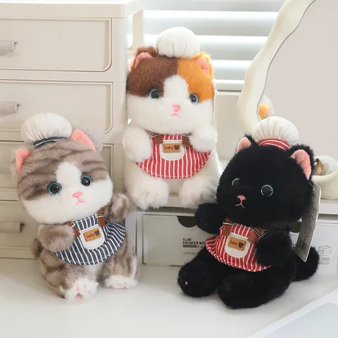 Mignon Chat Chef Jouet en Peluche Poupée Animal en Peluche Pendentif Avec Tablier Rayé Et Chapeau de Chef Doux Jouet de Chat Ragdoll Pendentif de Sac