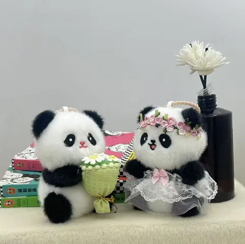 Cute Cartoon Panda Plush Doll Pendant Stuffed Animal Keychain Soft Polyester Fiber Bag Charm Toy Gift