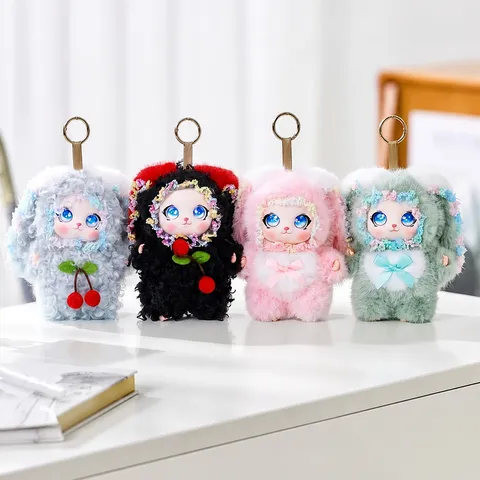 Cute Curly Hair Rabbit Doll Bag Pendant Cartoon Plush Vinyl Face Keychain Bag Decoration Toy