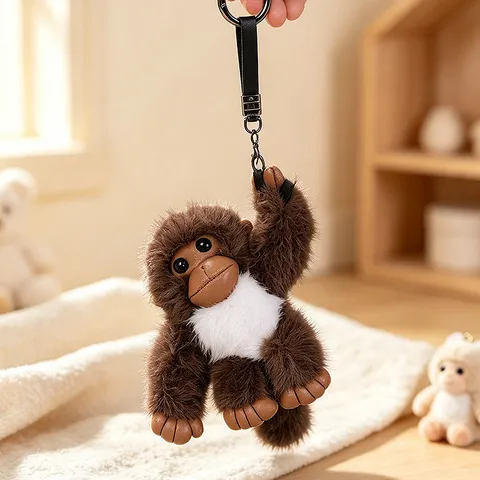 Cute Plush Orangutan Bag Pendant Stuffed Animal Keychain Soft Rex Rabbit Fur Toy Cartoon Key Ring Bag Charm Gift