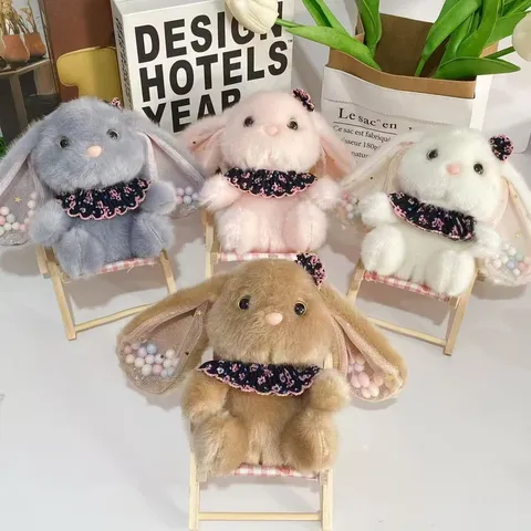 Cute Long Eared Rabbit Plush Toy Bunny Stuffed Animal Doll Bag Pendant Keychain Kawaii Soft Animal Toy Gift