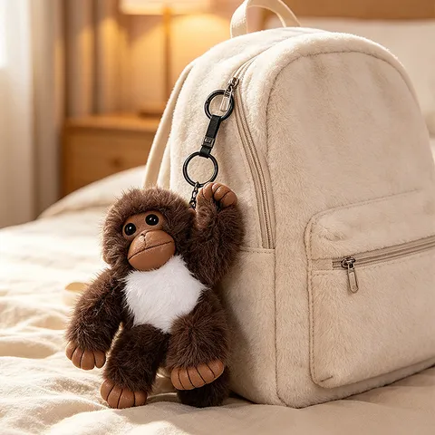 Cute Plush Orangutan Bag Pendant Stuffed Animal Keychain Soft Rex Rabbit Fur Toy Cartoon Key Ring Bag Charm Gift